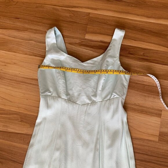 ILGWU Medium Mint Green Full Length Dress Sleeveless Gown With Slit Vintage - Picture 7 of 16